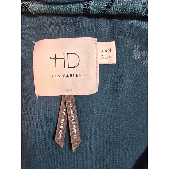 HD In Paris Teal Peacock lace Meadow Short Sleeve Top Scalloped Hem Size 0 - Picture 4 of 13